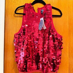 NWT Scoop Red Paillette Sequin High Neck Tank Top - XL